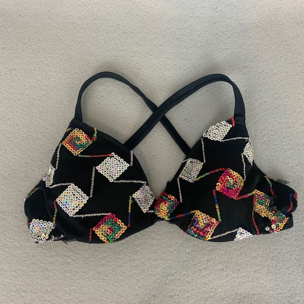 Mara Dancewear 32A Black Sequin Dance Bra Top Festival Clubwear Performance